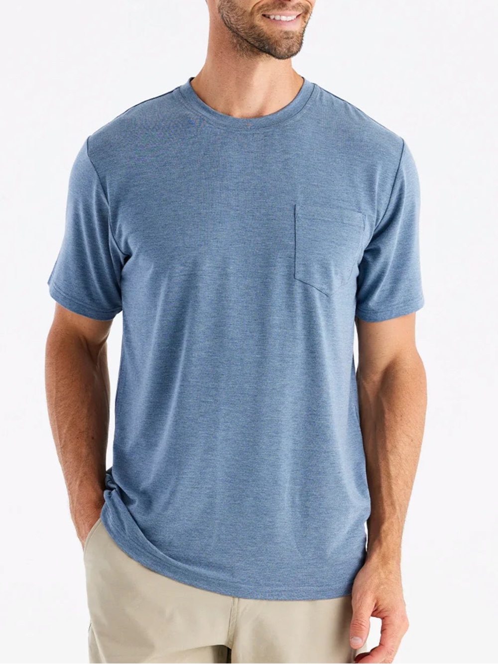 Free Fly Men’s Bamboo Flex Pocket Tee Heather Blue - Size Large